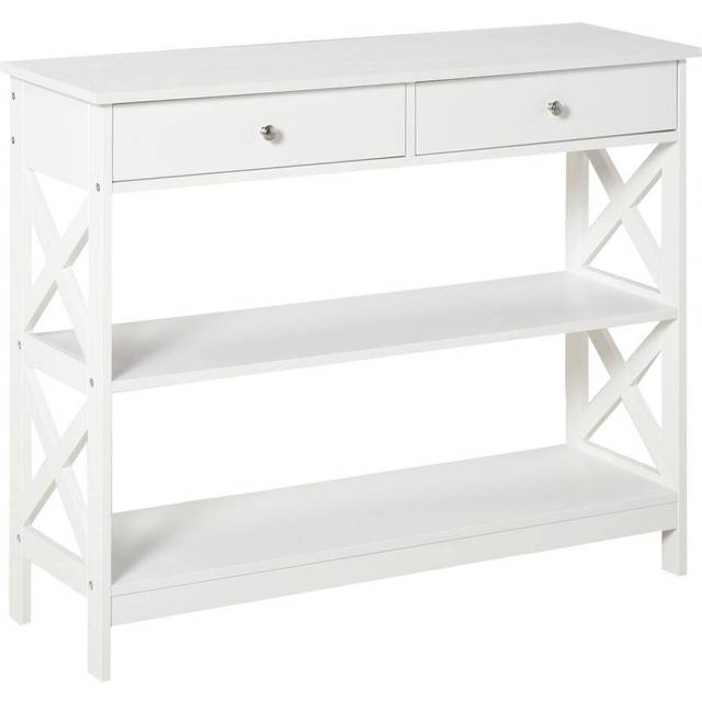 HOMCOM Console Table with Shelves and Drawers White, White
