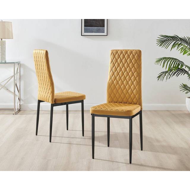 Furniturebox Valera Set of 4 Mustard Yellow and Black Velvet Dining Chair