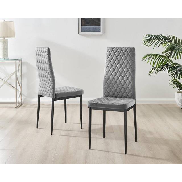 4x Milan Velvet Dining Chair with Black Legs - Grey