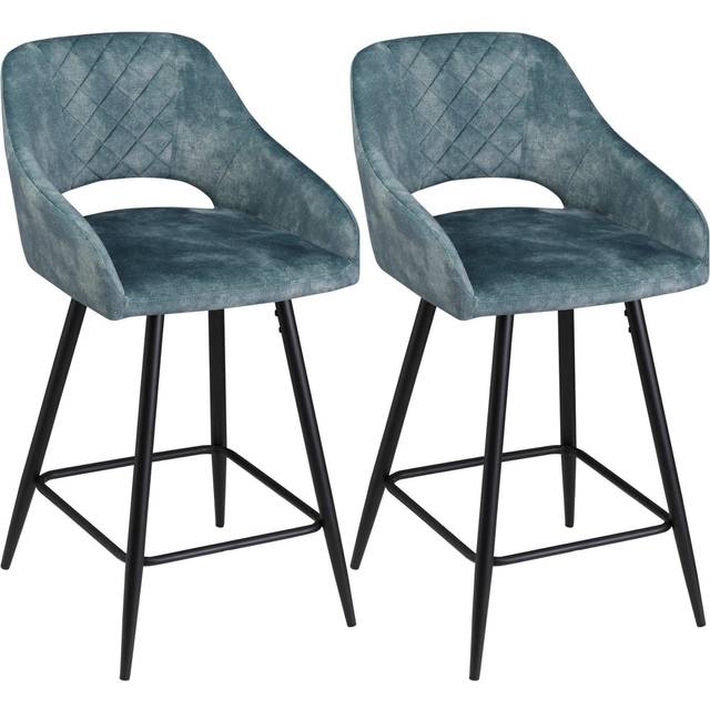 HOMCOM 2pc Bar Stools Velvet-touch Fabric - Blue, Blue