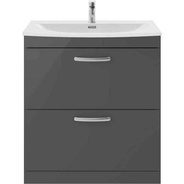Nuie Athena 800 Floor Standing 2-drawer Vanity & Curved Basin - Gloss Grey, Grey