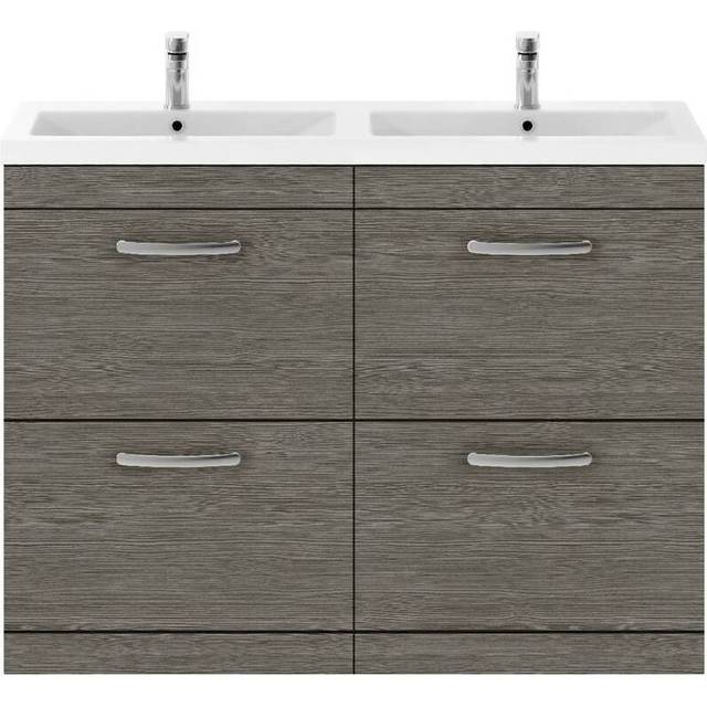 Nuie Athena Woodgrain 4 Drawer Vanity Unit and Double Ceramic Basins | Anthracite | MDF | 1200mm