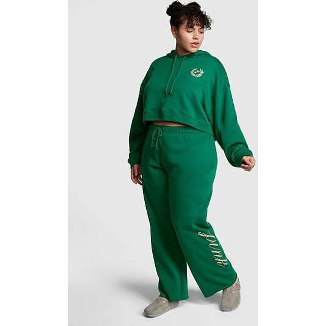 Victorias Secret PINK Garnet Green Fleece Wide Leg Jogger - garnet green fleece - X-SMALL