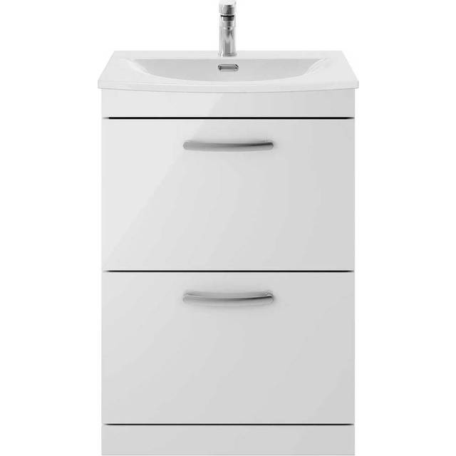 Nuie Athena 600 Floor Standing 2-drawer Vanity & Curved Basin - Gloss Grey Mist, Grey