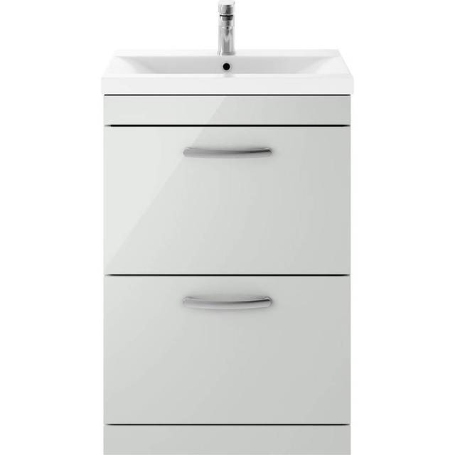Nuie Athena 600 Floor Standing 2-drawer Vanity & Thin-edge Basin - Gloss Grey Mist, Grey
