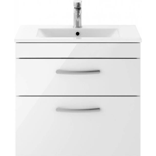 Nuie Athena 600 Wall Hung 2-drawer Vanity & Minimalist Basin - Gloss White, White