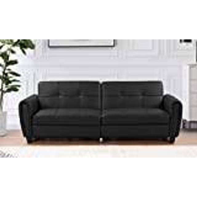 (Black) Zinc 3STR PU Leather Sofa Bed with Hidden Storage