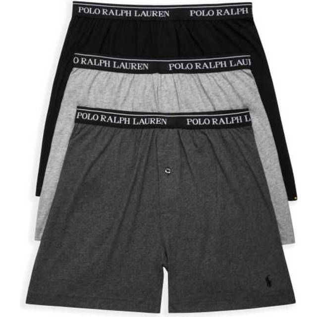 POLO RALPH LAUREN Mens Classic Fit W/Wicking 3-pack Knit Boxer Shorts, Andover Heather/Polo Black, Madison Heather/Polo Black, Polo Black/Red, Medium