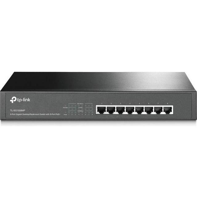 TP-Link TL-SG1008MP Gigabit PoE-switch med 8 PoE+-portar (Rackmount, 153 watt, skärmade RJ-45-portar, IEEE-802.3af/at PoE, Plug-and-Play, robust metallhölje) Svart