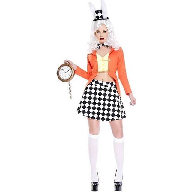 Sexy Adventurous White Rabbit Women's Costume | Sexy White Rabbit Costume - Black&#47;Yellow&#47;Orange (XS)