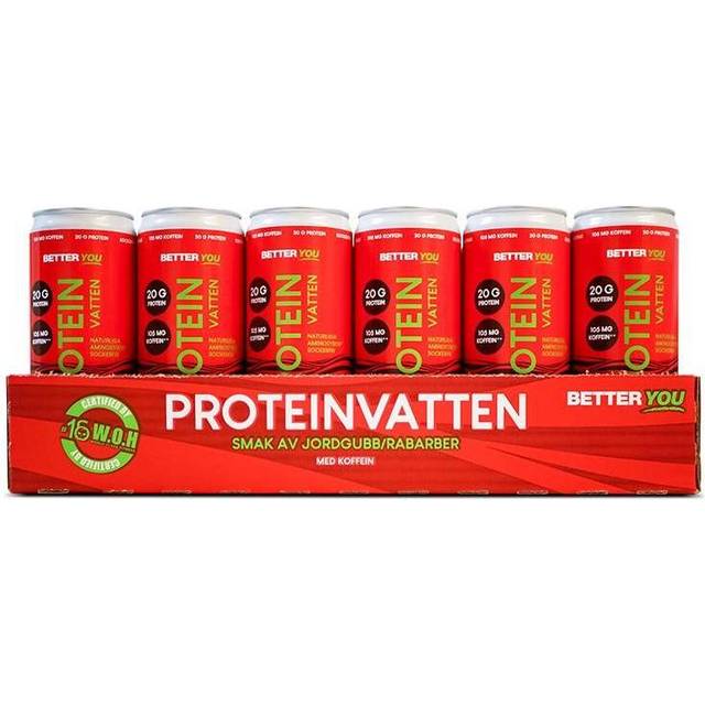 Better You Proteinvatten m Koffein, Jordgubb/Rabarber, 24-pack