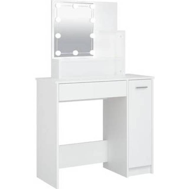 Sminkbord med LED rökfärgad ek 86,5x35x136 cm