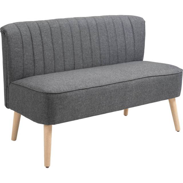 HOMCOM Modern Double Seat Sofa Loveseat Couch 2 Seater Compact Sofa Padded Linen Wood Leg Dark Grey