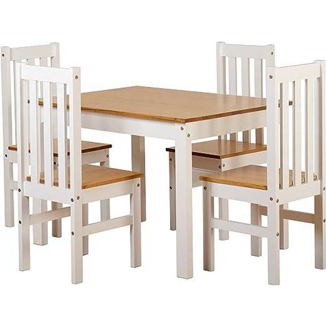 Ludlow Dining Set with 4 chairs - white and oak lacquer - White