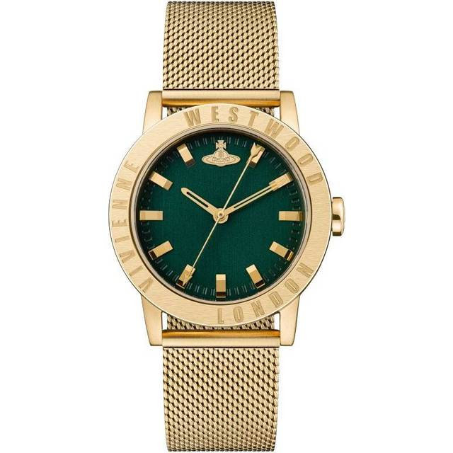Vivienne Westwood Ladies Warwick Mesh Quartz Watch with Green Dial &amp; Stainless Steel Mesh Bracelet, Gold, Women