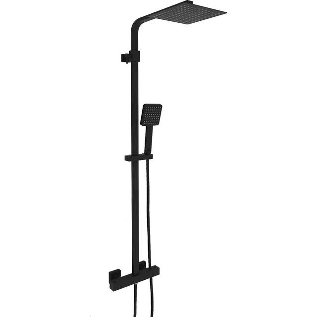 Modern Square Matte Black Exposed Thermostatic Mixer Shower Set With Shower Head