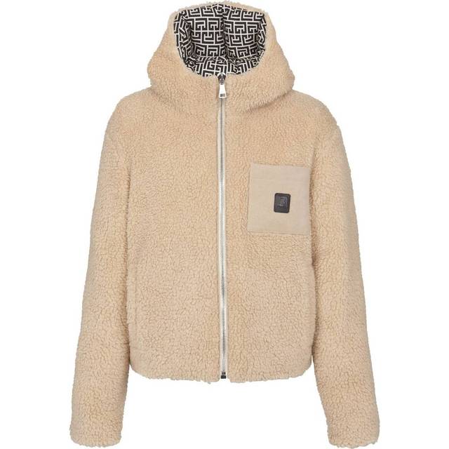Balmain, Jacka, Herr, M, Läder, Monogrammönstrad vändbar pufferjacka - beige (M)