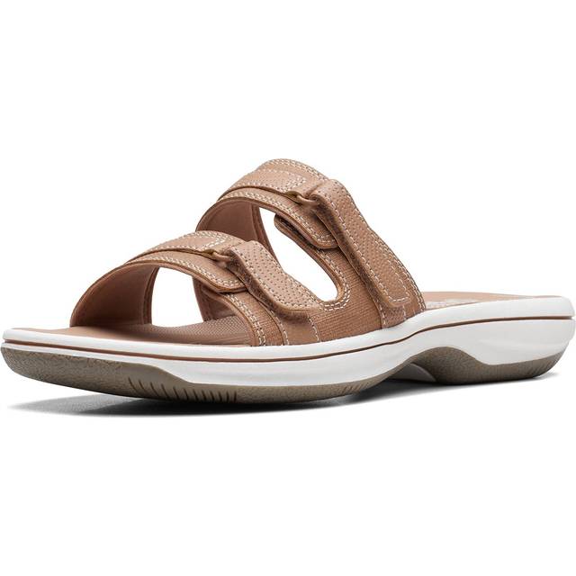 Clarks kvinnors Breeze Piper Slide Sandal, Varm beige syntetisk, 38 EU