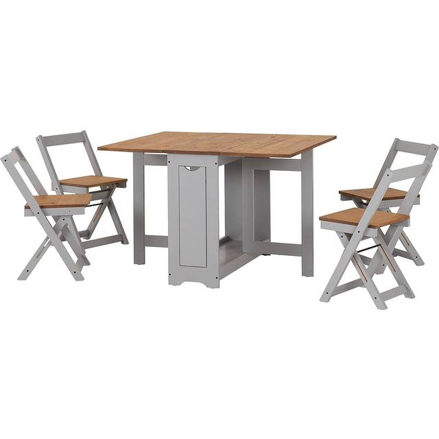 Santos Folding Drop Leaf Butterfly Dining Set New Oak Colour & Grey