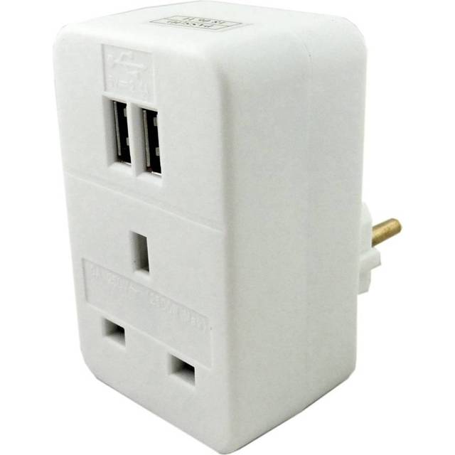 European Plug Through Travel Adaptor with 2 USB Ports - Single Pack