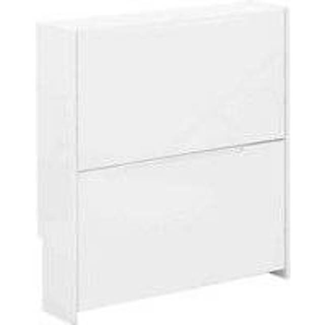 GFW Narrow High Gloss 2 Tier Shoe Cabinet - White, White