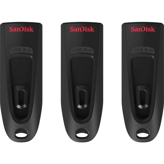 SanDisk 32 GB Ultra USB 3.0 Flash-enhet, USB-minne, minnessticka med överföringshastigheter upp till 130 MB/s, Lösenordsskydd, RescuePRO Deluxe programvara för dataåterställning, Triple Pack, Svart
