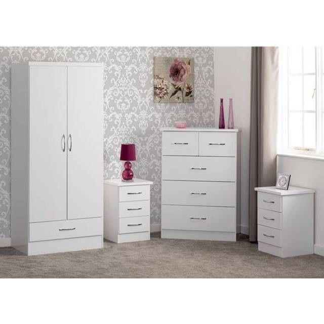 Nevada White Gloss 2 Door 1 Drawer Wardrobe Bedroom Set