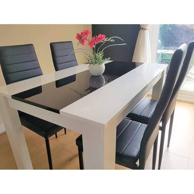 High Gloss Dining Set - Black & White