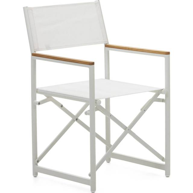 KAVE HOME Llado tr�dg�rdsstol, hopf�llbar - naturlig teak och vitt tyg/aluminium