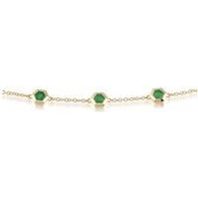 Geometric Hexagon Emerald Bezel Set Three Stone Bracelet in 9ct Yellow Gold