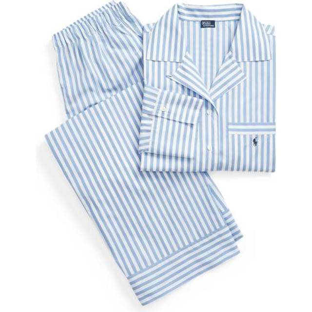 Ralph Lauren Polo Ralph Lauren Shirting Stripes Long Pyjama Set, Hydrangea Blue/White