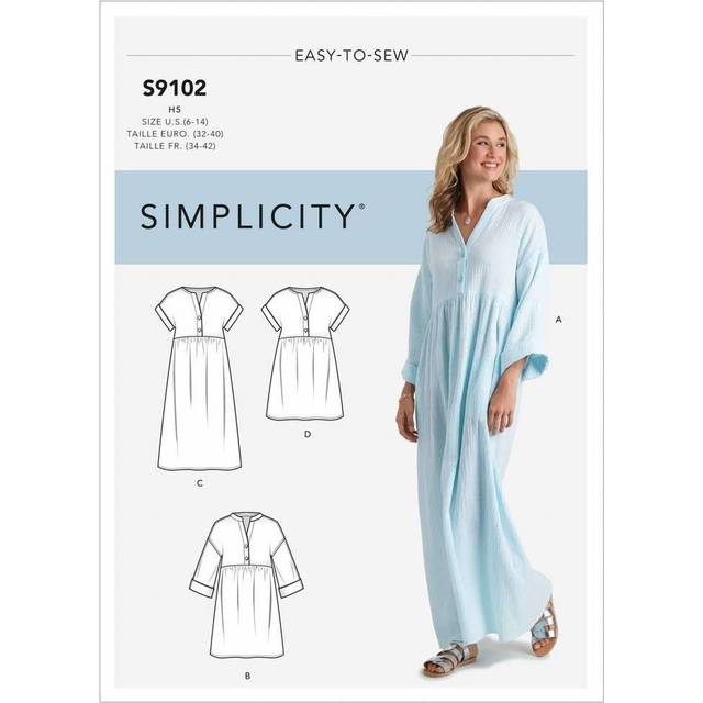 SIMPLICITY Sewing Pattern S9102 Misses' Caftan & Dresses, Various, H5 (6-8-10-12-14)