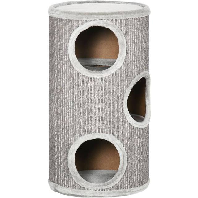 Scratching barrel, play barrel for cats, cat tree with 3 caves, scratching tower, light gray - Grey (80cm H X 38cm W X 38cm D)