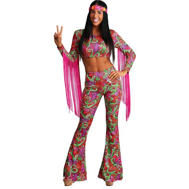 Womens World Peace Hippie Costume | 70s Costumes Women - Green&#47;Pink&#47;Orange (S)