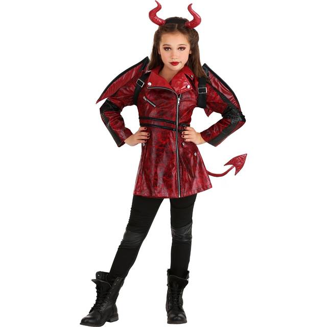 Girl's Leather Devil Costume - Black&#47;Red (XS)