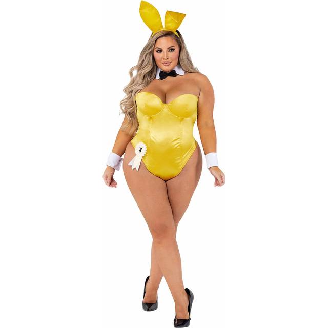 Women's Playboy Plus Size Yellow Bunny Costume - Yellow&#47;Black&#47;White (1X)