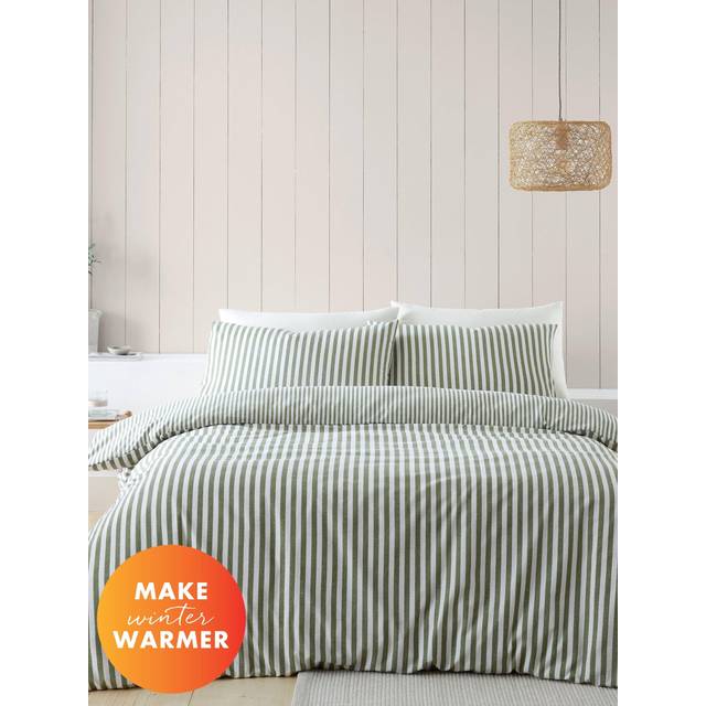 Brushed Cotton Stripe Duvet Cover Set - Green (Double)