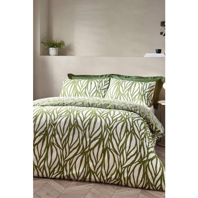 Hoem Frond Super King Olive Abstract Floral Duvet Set - Green