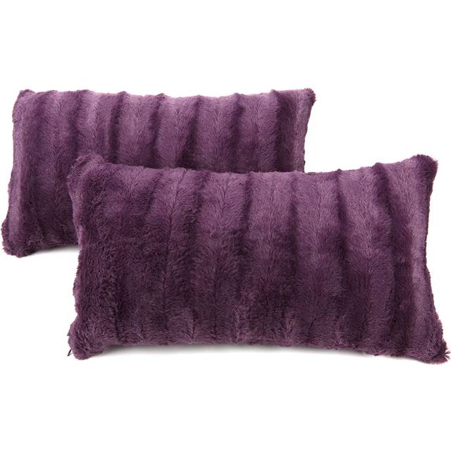 Cheer Collection Faux Fur Throw Pillows - Decorative Pillows for Couch  Bed Throw Pillows  Purple Accent Pillows for Bedroom or Living Room
