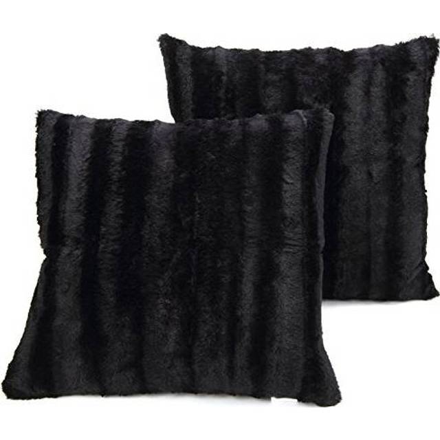 Cheer Collection Faux Fur Throw Pillows - Decorative Pillows for Couch  Bed Throw Pillows  Black Accent Pillows for Bedroom or Living Room A