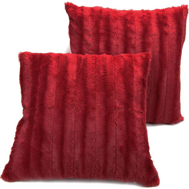 Cheer Collection Faux Fur Throw Pillows - Decorative Pillows for Couch  Bed Throw Pillows  Maroon Accent Pillows for Bedroom or Living Room