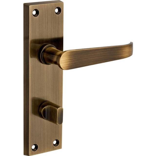 Hiatt Victorian Straight Door Handles Bathroom (Pair) in Antique Brass