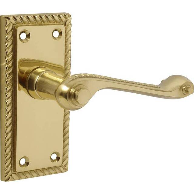 Polished Brass Georgian Short Backplate Scroll Lever Door Handle - Pair - Designer Levers