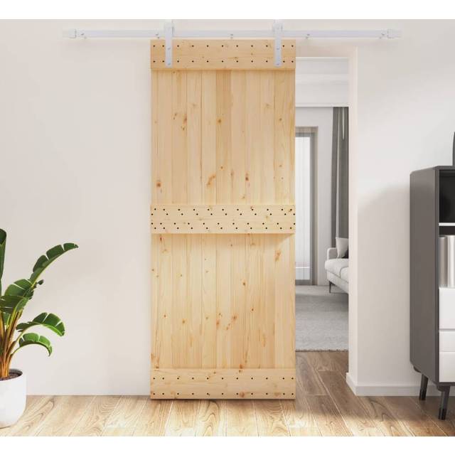 vidaXL Sliding Door with Hardware Set 85x210 cm Solid Wood Pine - Brown