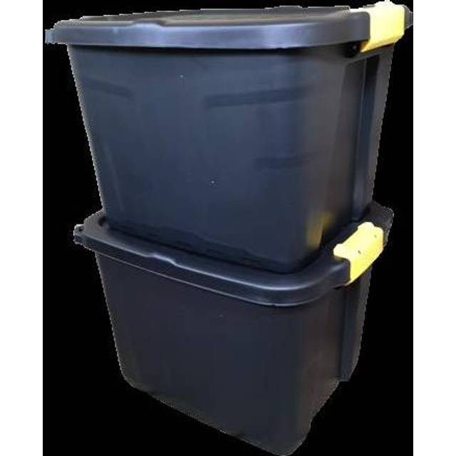 Samuel Alexander 42L Black Heavy Duty Lockable Storage Tub 2 Pack - 34 x 50 x 38cm