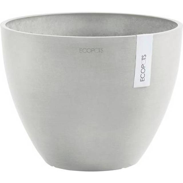 "Ecopots Antwerp Indoor/Outdoor Modern Recycled Plastic Flower Pot Planter  White Grey  12"""""
