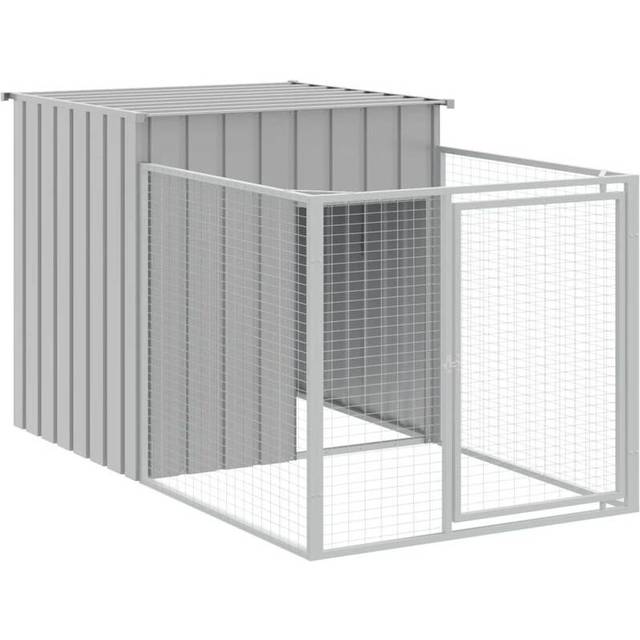 vidaXL Dog House with Run Light Grey 110x201x110 cm Galvanised Steel