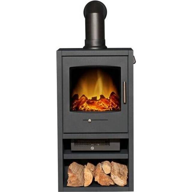 Adam Bergen Charcoal Grey XL Electric Stove with Angled Pipe - Black - 100.9 x 42.4 x 33.3cm