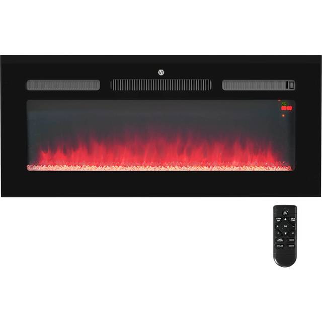 HOMCOM 102cm Electric Fireplace, 2000W Recessed and Wall Mounted Electric Fire with Remote Control, 9 Flame Colour and Crystal, Black
