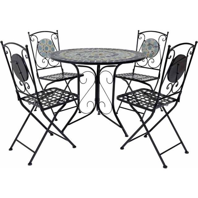 Charles Bentley 4-Seater Mosaic Bistro Set, Black